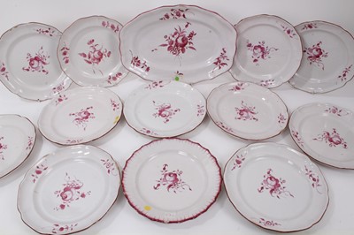 Lot 292 - Group of 18th/19th century French puce-painted faience dishes, including twelve round and one oval