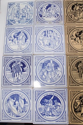 Lot 293 - Collection of 34 Victorian ceramic tiles decorated with scenes from Shakespeare, mostly Minton, in various coloured glazes