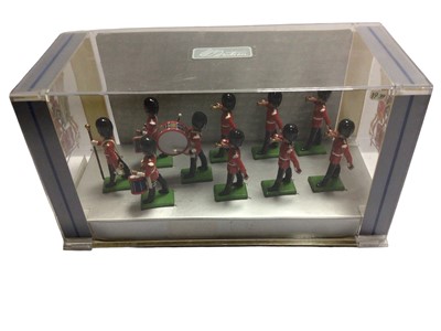 Lot 178 - Britains Deetail Collections in perplex display cases including Royal Marines Colour Party, Royal Marines Drums and Bugles & Scots Guards Drums & Bugles, plus Scots Guards No.7256 and The Queens Si...