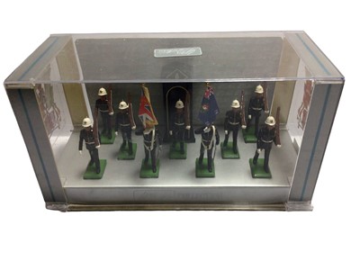 Lot 178 - Britains Deetail Collections in perplex display cases including Royal Marines Colour Party, Royal Marines Drums and Bugles & Scots Guards Drums & Bugles, plus Scots Guards No.7256 and The Queens Si...