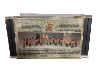 Lot 178 - Britains Deetail Collections in perplex display cases including Royal Marines Colour Party, Royal Marines Drums and Bugles & Scots Guards Drums & Bugles, plus Scots Guards No.7256 and The Queens Si...