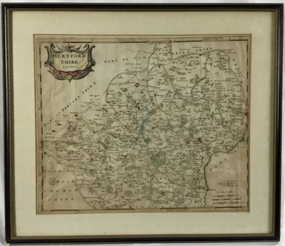 Lot 305 - Antique map of Hertfordshire by Robert Morden, 36cm x 43cm, in glazed frame