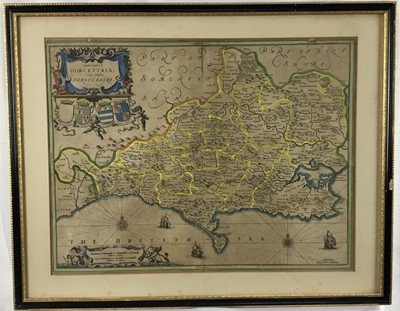 Lot 146 - Jan Jansson - 17th century map of Dorset, Comitatus Dorcestria vulgo Anglice Dorset Shire, 37cm x 49cm, in glazed frame