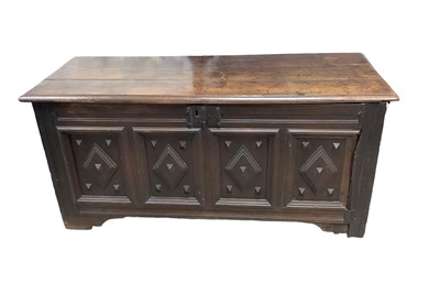 Lot 1611 - 17th Century oak coffer with moulded panels to front