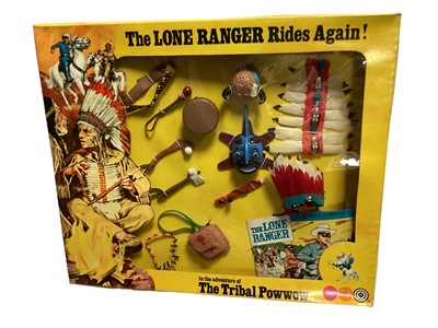 Lot 190 - Marx Toys The Lone Ranger Rides Again adventure accessory packs including The Hidden Silver Mine No.7422, The Red River Floodwaters No.7425, The Apache Buffalo Hunt No.7421, The Tribal Powwow No.74...