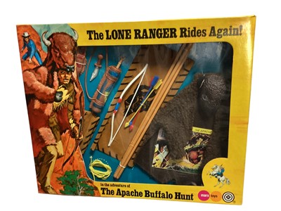Lot 190 - Marx Toys The Lone Ranger Rides Again adventure accessory packs including The Hidden Silver Mine No.7422, The Red River Floodwaters No.7425, The Apache Buffalo Hunt No.7421, The Tribal Powwow No.74...