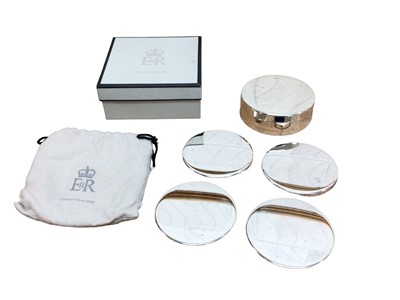 Lot 135 - H.M. Queen Elizabeth II, 2008 Royal Household Christmas gift of silver plated coasters with Crowned E.R. cipher in original box