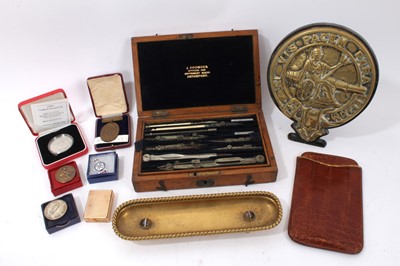 Lot 1061 - Collection of works of art including Victorian agate inset desk stand, medallions, various other items