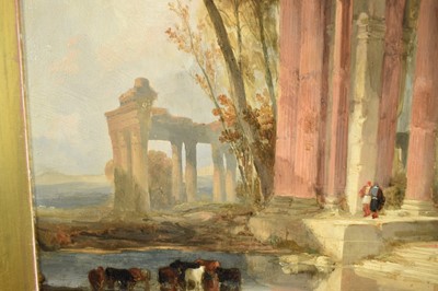 Lot 1302 - David Roberts (1796-1864) oil on panel - Grecian Ruins, signed, 49cm x 40cm, in gilt frame