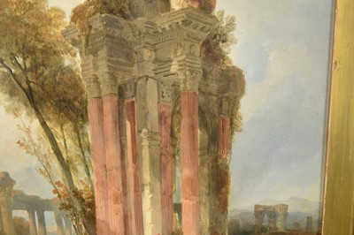 Lot 1302 - David Roberts (1796-1864) oil on panel - Grecian Ruins, signed, 49cm x 40cm, in gilt frame