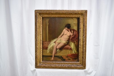 Lot 1303 - Manner of William Etty (1787-1849) oil on canvas laid on panel - Reclining Female Nude, 47cm x 39cm, in carved gilt frame