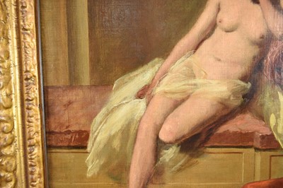 Lot 1303 - Manner of William Etty (1787-1849) oil on canvas laid on panel - Reclining Female Nude, 47cm x 39cm, in carved gilt frame