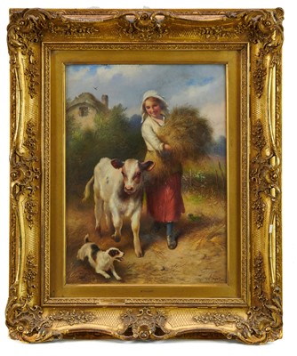 Lot 1305 - Walter Hunt (1861-1941) oil on panel - Feeding Time, signed and dated 1923, 40cm x 30cm, in glazed gilt frame