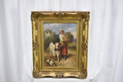 Lot 1305 - Walter Hunt (1861-1941) oil on panel - Feeding Time, signed and dated 1923, 40cm x 30cm, in glazed gilt frame