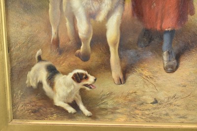 Lot 1305 - Walter Hunt (1861-1941) oil on panel - Feeding Time, signed and dated 1923, 40cm x 30cm, in glazed gilt frame