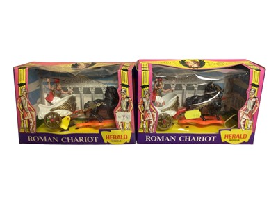 Lot 241 - Britains Herald Models Roman Chariot No.4590 (x4) & Guards No.7206, all boxed (5)