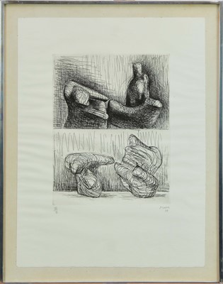 Lot 1307 - *Henry Moore (1898-1986) signed limited edition etching - Two Piece Reclining Figure Points (1969), numbered III/X, 50cm x 38cm, in glazed frame