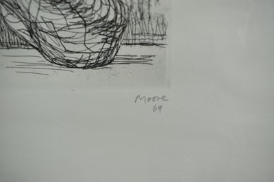 Lot 1307 - *Henry Moore (1898-1986) signed limited edition etching - Two Piece Reclining Figure Points (1969), numbered III/X, 50cm x 38cm, in glazed frame