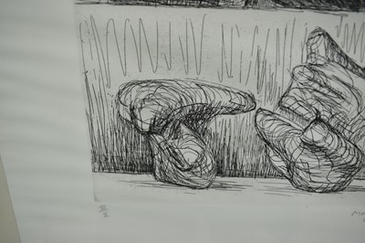 Lot 1307 - *Henry Moore (1898-1986) signed limited edition etching - Two Piece Reclining Figure Points (1969), numbered III/X, 50cm x 38cm, in glazed frame