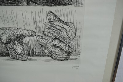 Lot 1307 - *Henry Moore (1898-1986) signed limited edition etching - Two Piece Reclining Figure Points (1969), numbered III/X, 50cm x 38cm, in glazed frame
