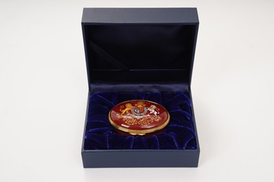 Lot 139 - H.M. Queen Elizabeth II, 2012 Royal Household Christmas gift of a Halcyon Days oval enamel box