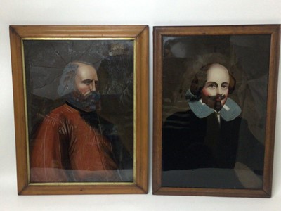Lot 83 - 19th century reverse painted portrait on glass of Shakespeare, and another