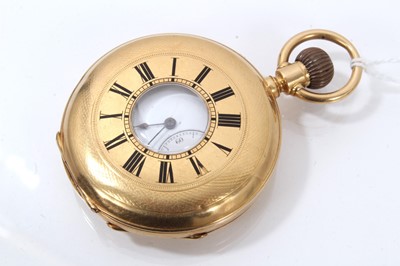 Lot 888 - 18K gold half hunter pocket watch