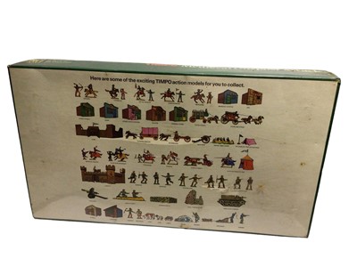 Lot 251 - Timpo Medieval Outpost Attack playset with watchtower, seige tower, ballista, knights & layout sheet, sealed box No.1804 (1)