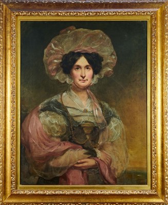 Lot 1329 - Manner of Thomas Lawrence (1769-1830) oil on canvas - Portrait of a Lady, Mrs Suart, 91cm x 71cm, in gilt frame