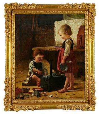 Lot 1351 - Theodor Kleehaus (1854-1929) oil on canvas - Making a Meal, signed and dated '88, 81cm x 67cm, in gilt frame