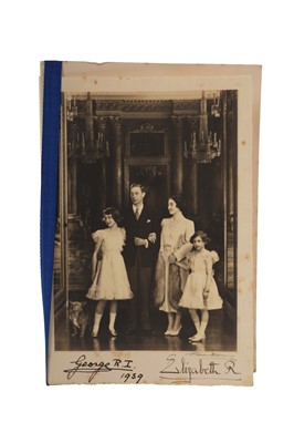 Lot 154 - T.M. King George VI and Queen Elizabeth, scarce signed 1939 Christmas card with gilt crowned GRE cipher to cover, fine portrait photograph of The King, Queen and two daughters to the inside, signed...