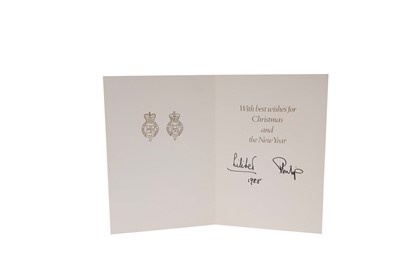 Lot 155 - Scarce H.M. Queen Elizabeth (Lilibet signed) and H.R.H. The Duke of Edinburgh signed 1988 family Christmas card with colour photograph of the Quuen and Queen Mother with infant at Balmoral, with t...