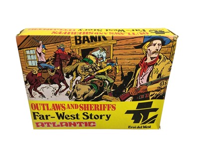 Lot 263 - Atlantic 1:32 Scale Far West Story General Custer No.1211, U.S Camp No.1207, Davy Crockett No.1205, Kit Carson No.1208, Outlaws & Sheriffs No.1214 (x2), Gold Rush No.1210 (x2) & Stampede (x11), all...