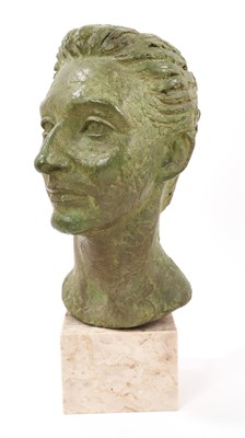 Lot 939 - Eric Winters (1921-1968): Bronze head of his friend the artist Mary Millar Watt (1924-2023), signed and dated 1960, raised on marble plinth, total height 43cm