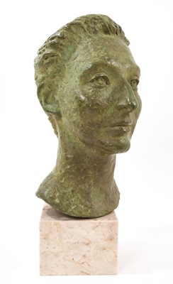 Lot 1102 - Eric Winters (1921-1968): Bronze head of his friend the artist Mary Millar Watt (1924-2023), signed and dated 1960, raised on marble plinth, total height 43cm