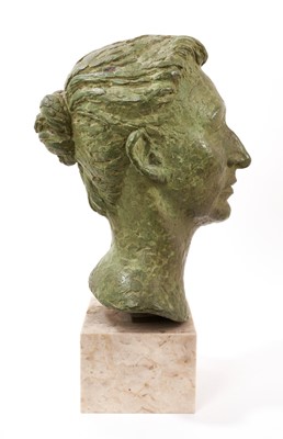 Lot 1102 - Eric Winters (1921-1968): Bronze head of his friend the artist Mary Millar Watt (1924-2023), signed and dated 1960, raised on marble plinth, total height 43cm