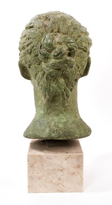 Lot 1102 - Eric Winters (1921-1968): Bronze head of his friend the artist Mary Millar Watt (1924-2023), signed and dated 1960, raised on marble plinth, total height 43cm