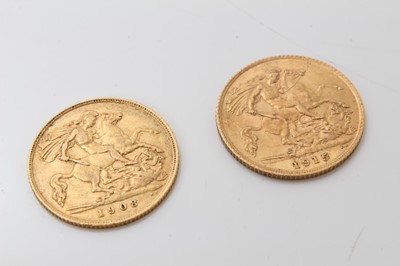 Lot 460 - G.B. - Gold Half Sovereigns to include Edward VII 1908 F & George V 1915 AEF (2 coins)