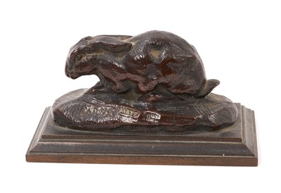 Lot 1109 - Antoine Louis Barye (1796-1875): miniature bronze sculpture of a hare