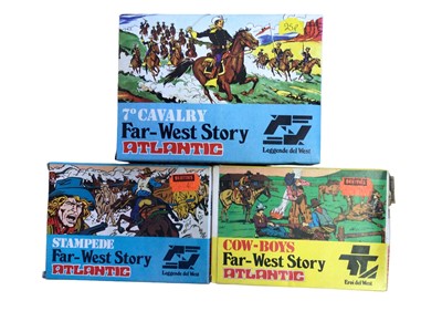 Lot 268 - Atlantic HO Scale West City Abilene No.1050, Far West 7th Cavalry (x2), Cow-Boys No.1015 (x2), Stampede No.1013 (x2), plus HO Scale Serie Export (x21), Indian Brigade No.56 & Sendai No.55 all boxed...