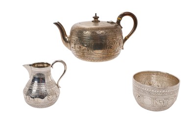 Lot 525 - Victorian silver three piece teaset