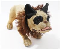 Lot 2804 - A wheeled, painted papier mâché French Bulldog...