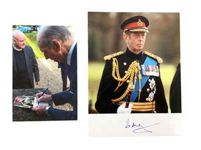 Lot 166 - H.R.H. Prince Edward, Duke of Kent, signed portrait photograph of the Duke in Field Marshalls uniform, signed in ink on mount 'Edward' 20.25 x 15.25cm. Sold with photograph of  the Duke signing it...
