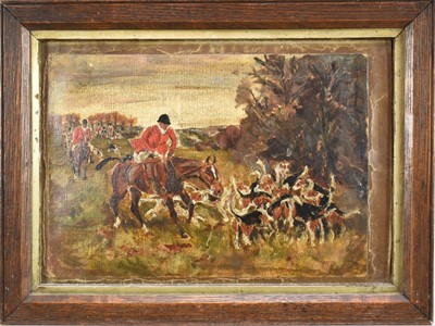 Lot 59 - 19th century, Naive School, oil on canvas laid on board - 'The Death', 19cm x 28cm, in oak frame