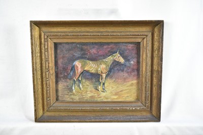 Lot 593 - English School, early 20th century, watercolour - portrait of the French racehorse 'Durbar II', winner of the 1914 Derby, initialled, dated and inscribed, 12cm x 17cm, in glazed gilt frame