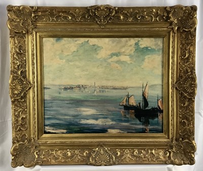 Lot 117 - After Sir Winston Churchill, coloured print on canvas - 'A Distant View of Venice', 40cm x 50cm in gilt frame
