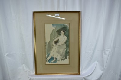 Lot 1528 - *John Stanton Ward (1917-2007) ink and watercolour - Seated Lady, a presentation inscription beneath the mount (a copy verso) to Humphrey Brooke, Secretary of the Royal Academy, also attached verso...
