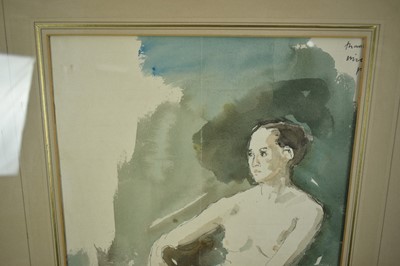 Lot 1528 - *John Stanton Ward (1917-2007) ink and watercolour - Seated Lady, a presentation inscription beneath the mount (a copy verso) to Humphrey Brooke, Secretary of the Royal Academy, also attached verso...