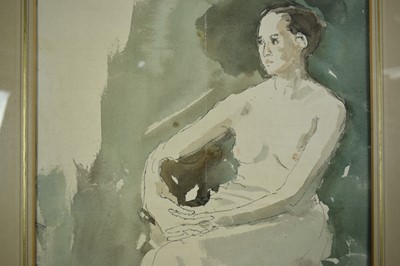 Lot 1528 - *John Stanton Ward (1917-2007) ink and watercolour - Seated Lady, a presentation inscription beneath the mount (a copy verso) to Humphrey Brooke, Secretary of the Royal Academy, also attached verso...