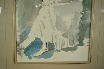Lot 1528 - *John Stanton Ward (1917-2007) ink and watercolour - Seated Lady, a presentation inscription beneath the mount (a copy verso) to Humphrey Brooke, Secretary of the Royal Academy, also attached verso...